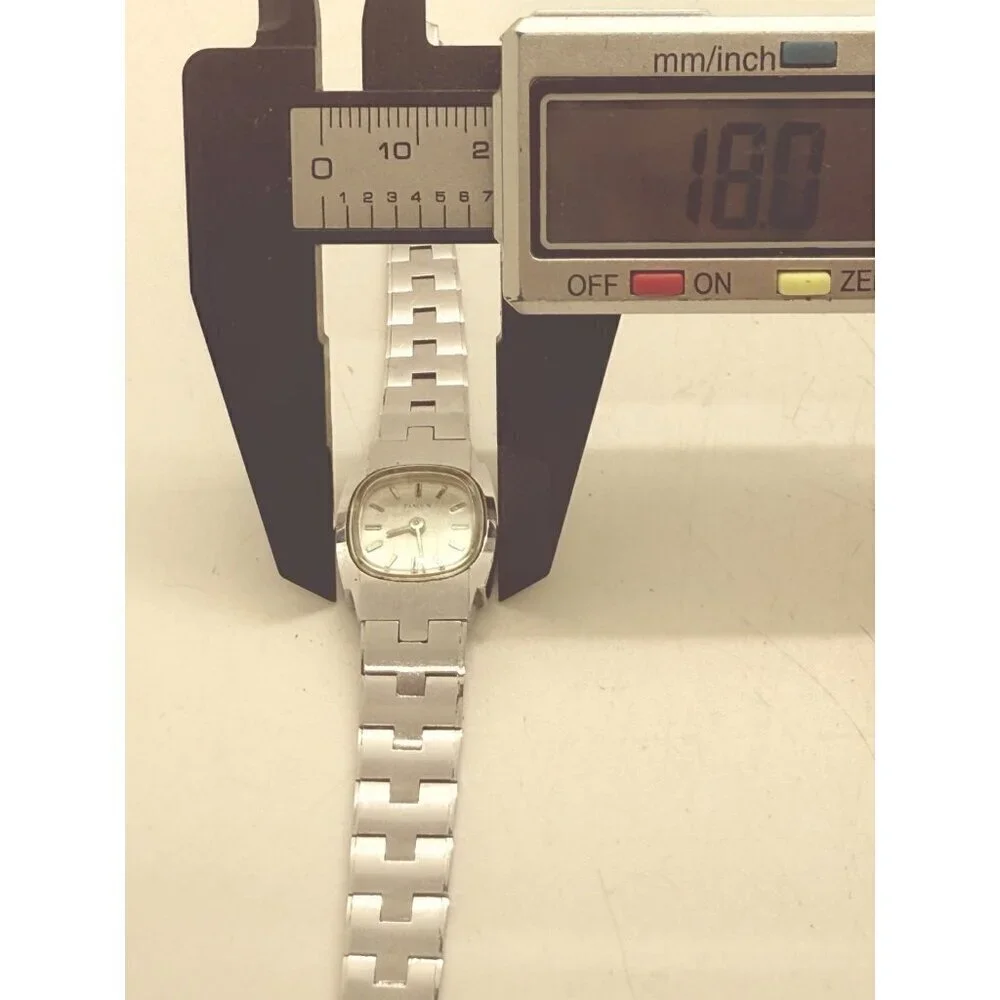 Vtg Timex Watch Women's 18mm Silver Tone Mechanical Manual Wind Square Stainless
